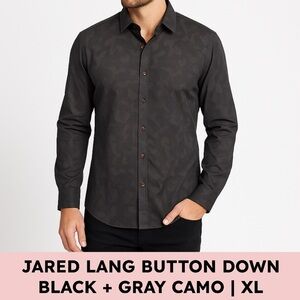 Jared Lang 100% Cotton Tonal Camo Button Down Shirt Dark Gray XL Moderncore